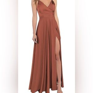 Off Shoulder, Long Pleat Chiffon Aline Slit Formal Dress w/ pockets